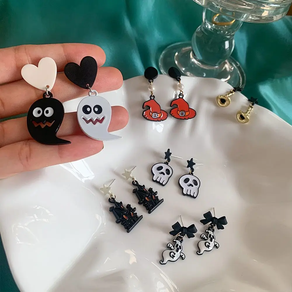 

Забавные милые серьги для девочек с призраком, черепом, звездами, женские серьги на Хэллоуин, бижутерия для вечерние, корейские висячие серь...