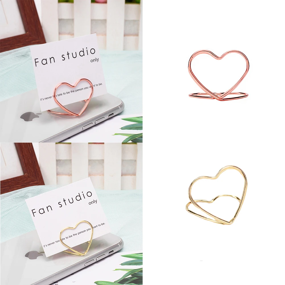 

10Pcs Metal Memo Holder Table Double Layer Heart Shape Placecard Holder Stand Wedding Banquet Double Heart Ring Message Holder