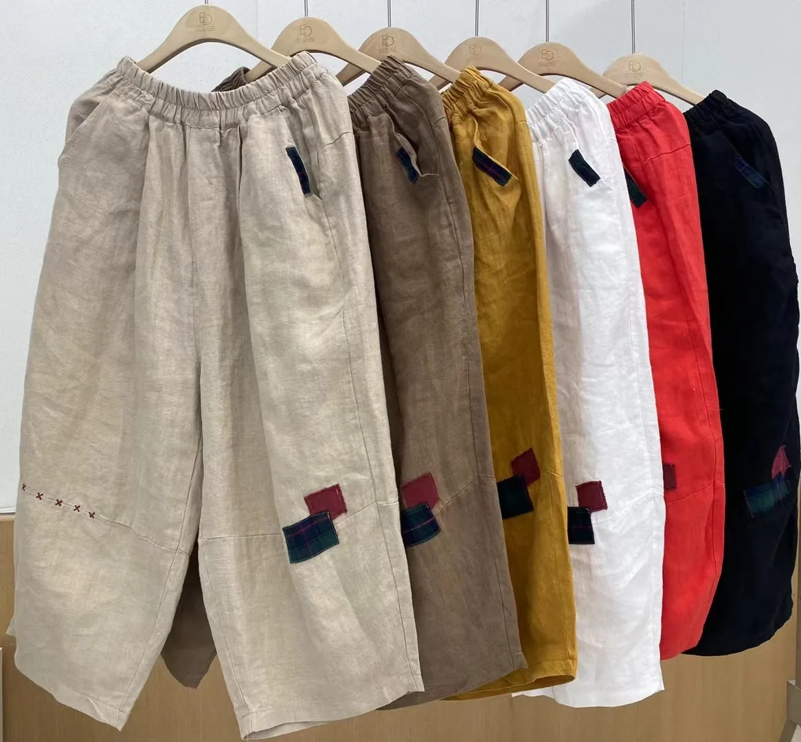 

Cotton Linen Harem Pants Female Large Size Spring Summer New Fashion Literary Elegant Patch Casual Nine-Point Radish Pants