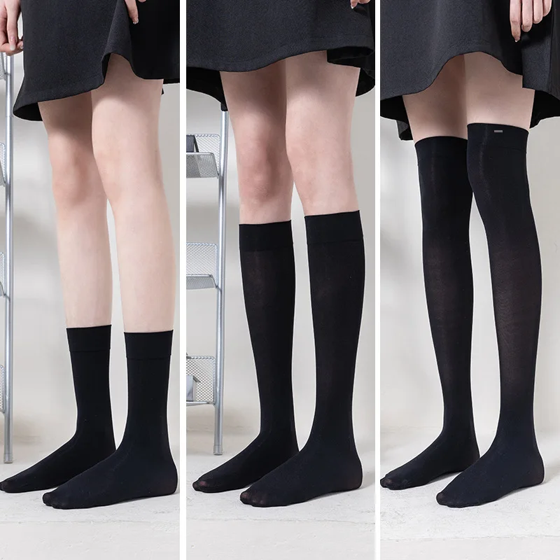 

Pantyhose JK Woman Opaque Black Lolita Soft Stockings Solid High Knee Cute Elastic Socks Fashion Tube Velvet Sexy Thigh High