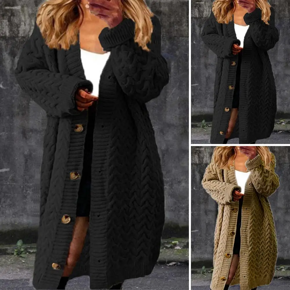 

Oversized Sweater Solid Color Twist Loose Long Sleeve Streetwear Autumn Winter Knitted Cardigan Coat Women Clothes