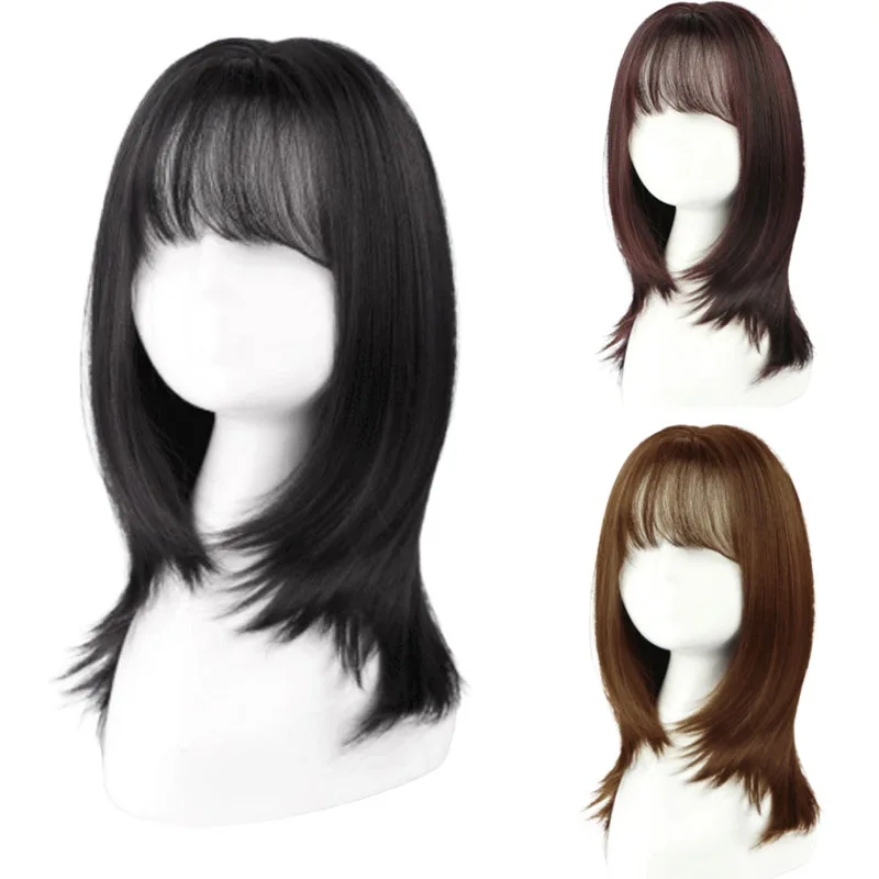 DIANQI Women's Heat Resistant Fiber Wig Synthetic Hair wig short Black Bob Wigs With Air Bangs For Cosplay Party