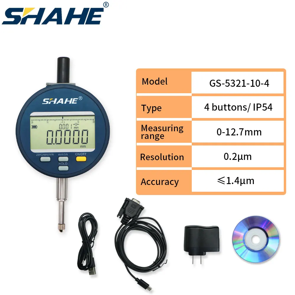 

SHAHE разрешение 0,2 мкм Высокоточный цифровой циферблатный индикатор 0-12,7/25,4/50,8 мм перезаряжаемый циферблатный индикатор IP54