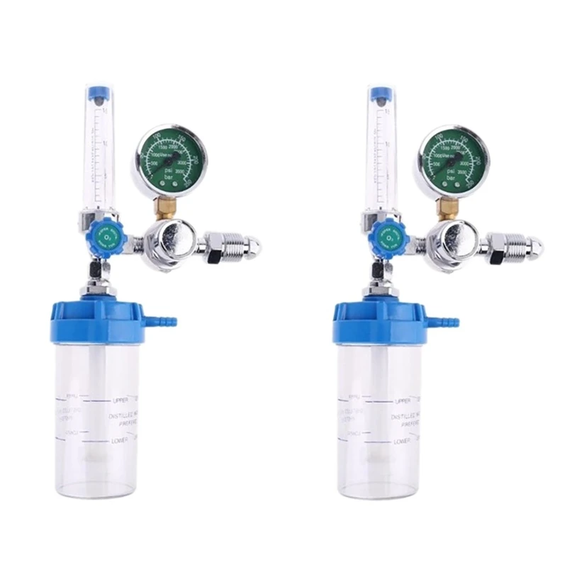 2Pcs Oxygen Pressure Regulator Inhalator Gauge Pressure Reducing Valve G5/8 Inch Flow Meter Absorber Buoy Type Inhalator