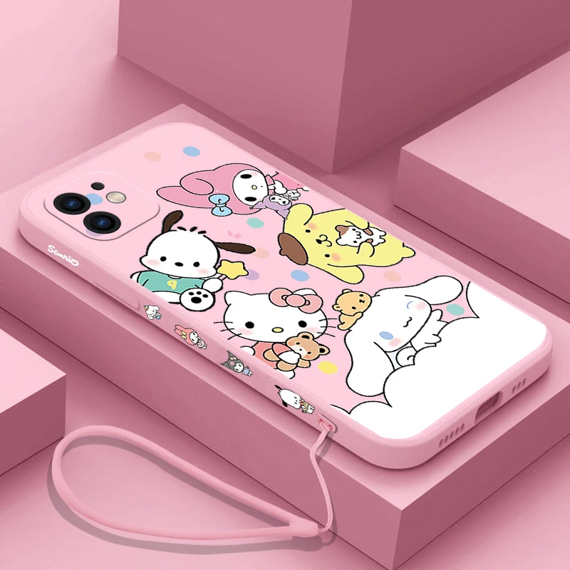 

Sanrio Hello Kitty Cinnamoroll With Lanyard Phone Case For Samsung Galaxy S23 S22 S21 S20 Ultra Plus FE S10 S9 5G Note 20 Cover