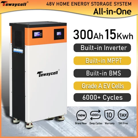 Tewaycell все в одном 48V 300Ah 15KWh Powerwall 51,2 V LiFePO4 батарея Встроенный инвертор 5 кВт ESS система солнечной энергии ЕС без НАЛОГА