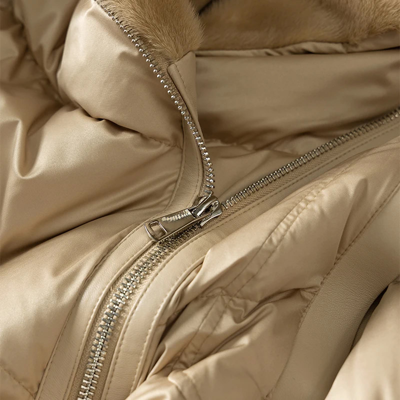 90% White Goose Down Casaco Feminino  Women Jacket Patchwork Mink Sheepskin High Street Fashion Zipper Warm Coat