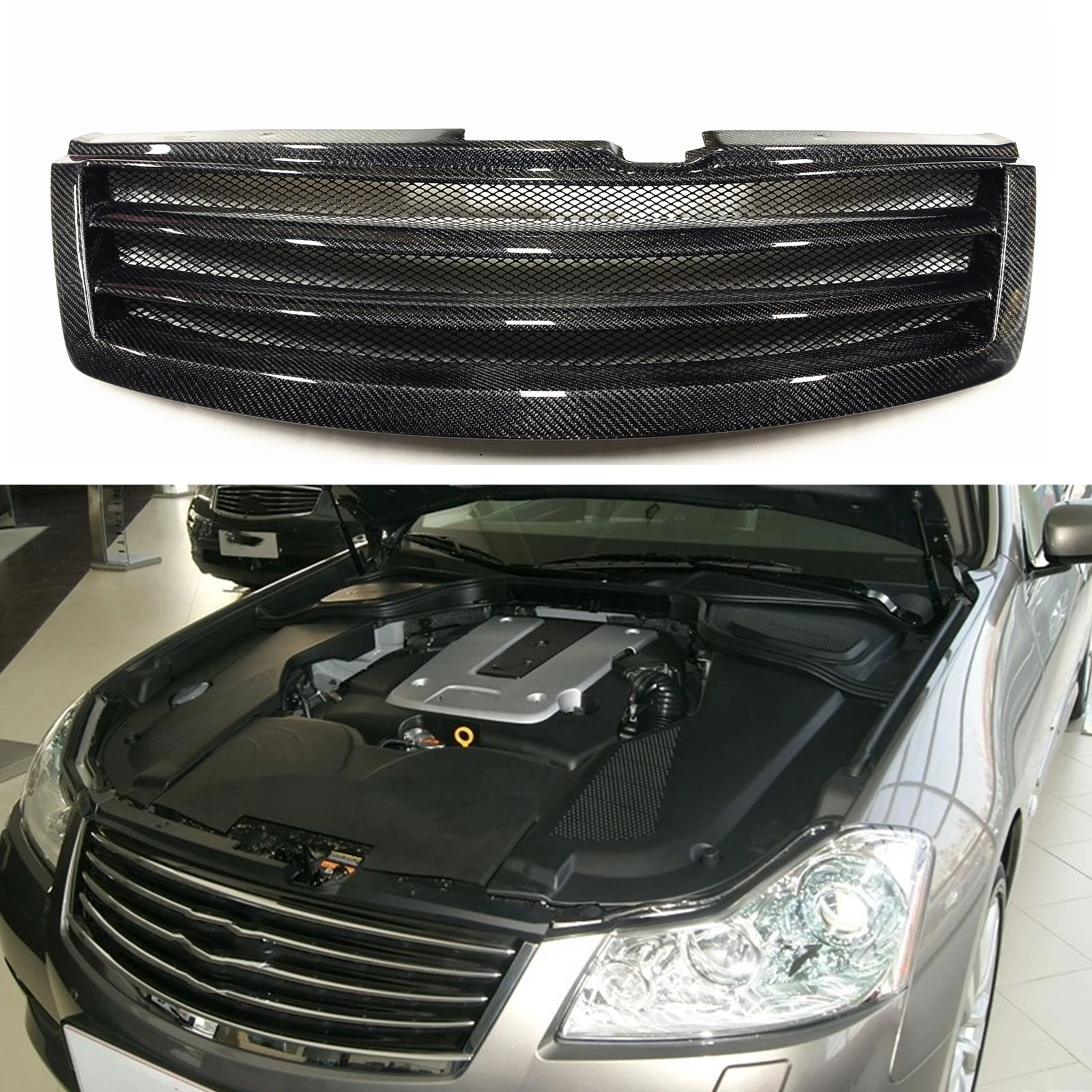 

Carbon Fiber Car Racing Grill Front Grille Upper Bumper Mesh Grid For Infiniti M35 M45 2008 2009 2010