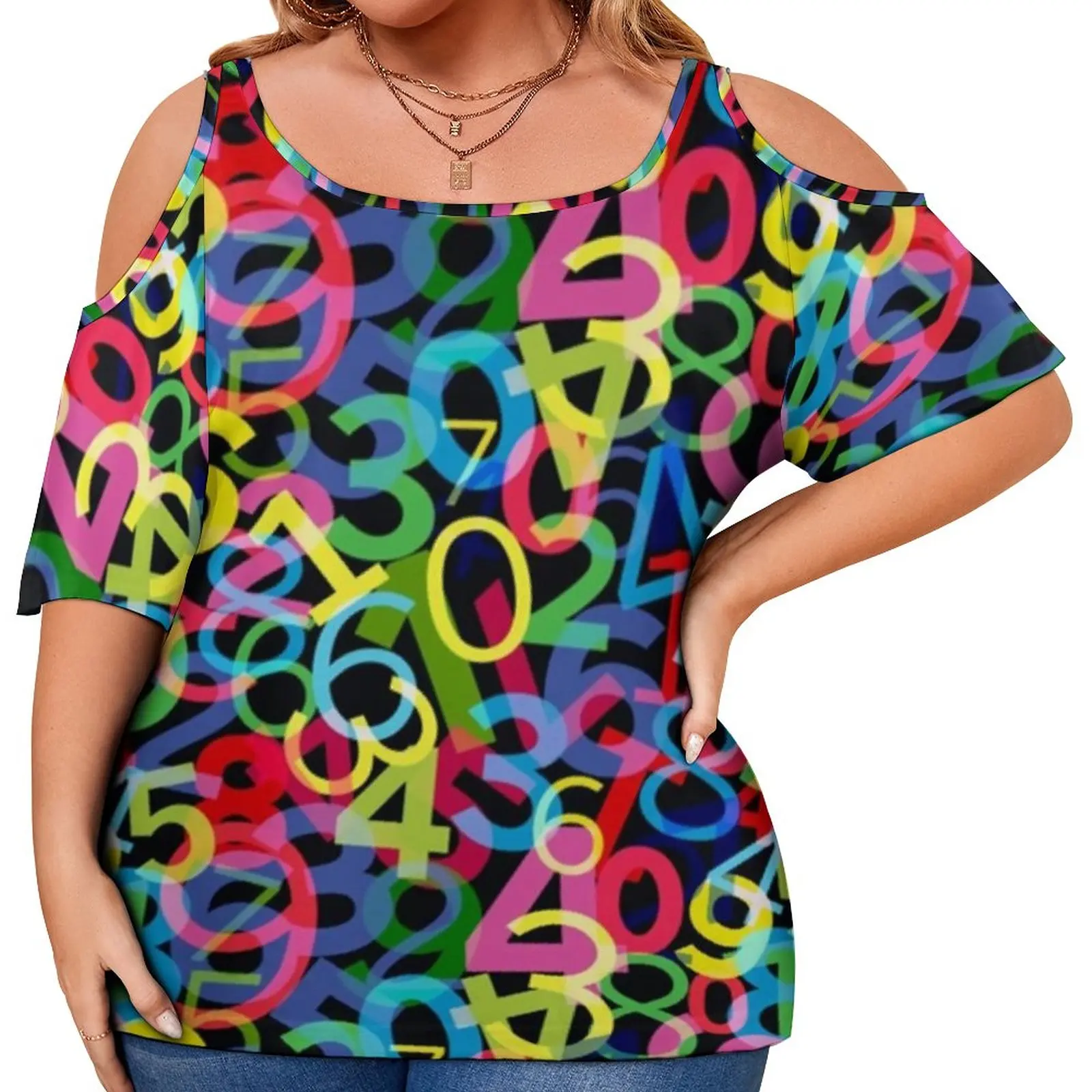 

Colorful Math T Shirt Numbers Print Stylish T-Shirts Short Sleeve Classic Tees Woman Summer Graphic Tops Plus Size 3XL 4XL