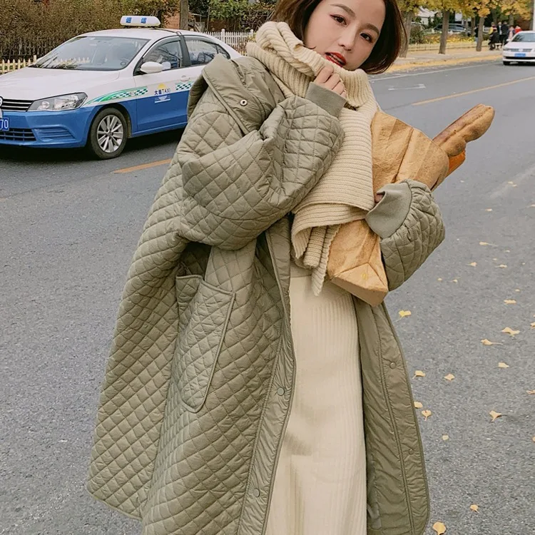 2022Lingge Cotton Clothes Women's Mid-Length New Autumn and Winter Loose Fashion Light and Thin Small Down Cotton Clothes Trendy