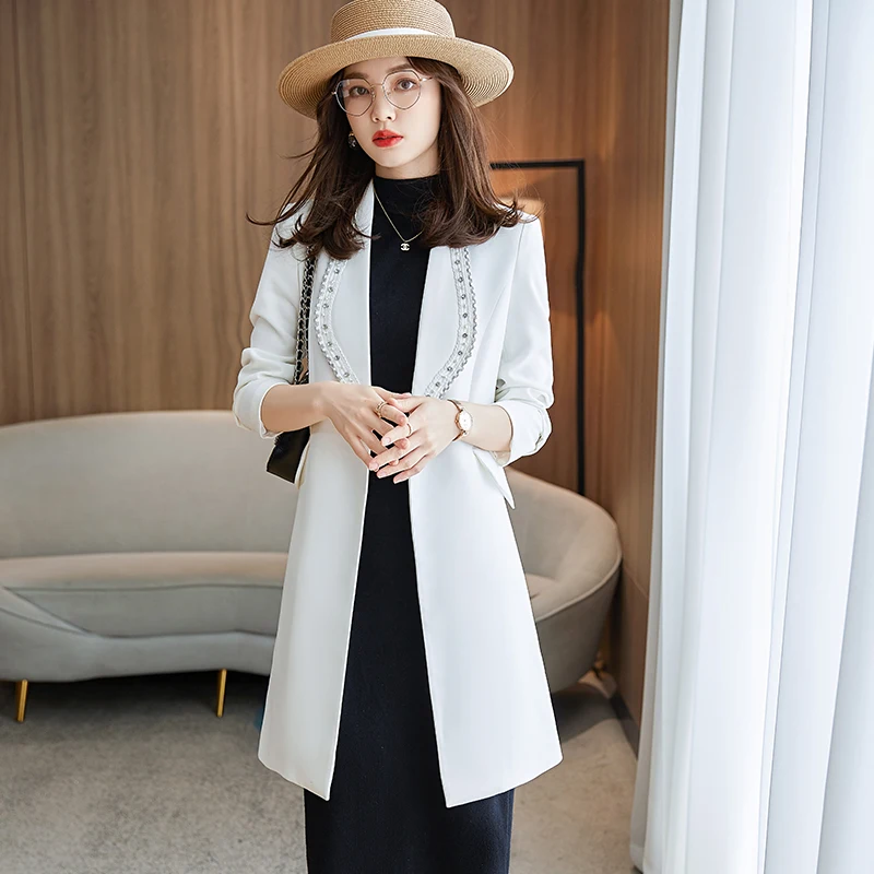 

Fashion Spring Autumn and Winter Women Trench Coat Long White Ladies Office Wear OL Styles