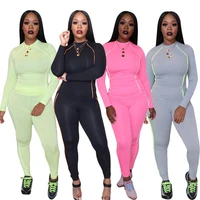 ladies casual two piece summer womens solid color long sleeved stitching pullover top trousers sports suit womens nightclub