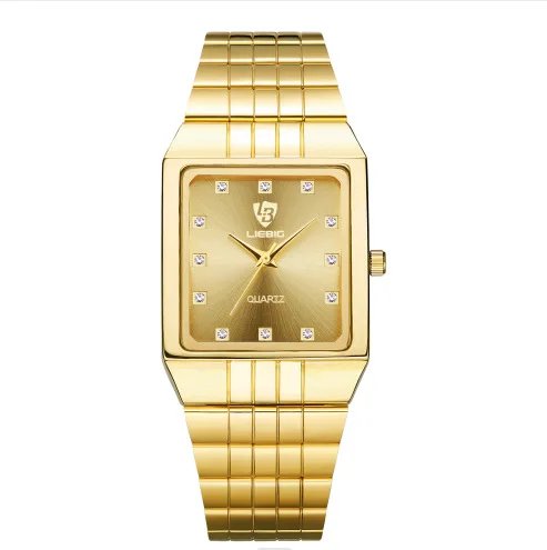 LIEBIG 2pcs Couple Lovers Luxury Business Watches Golden Stainless Steel Strap Quartz Waterproof Clock Wristwatch For Mens Women