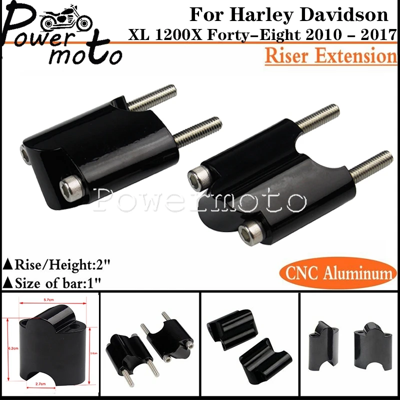 

For Harley XL 1200X Forty-Eight 2010-2022 Motorcycle 2" Rise Handlebar Riser 1 inch Handle Bar Riser Extension Kit Black /Polish