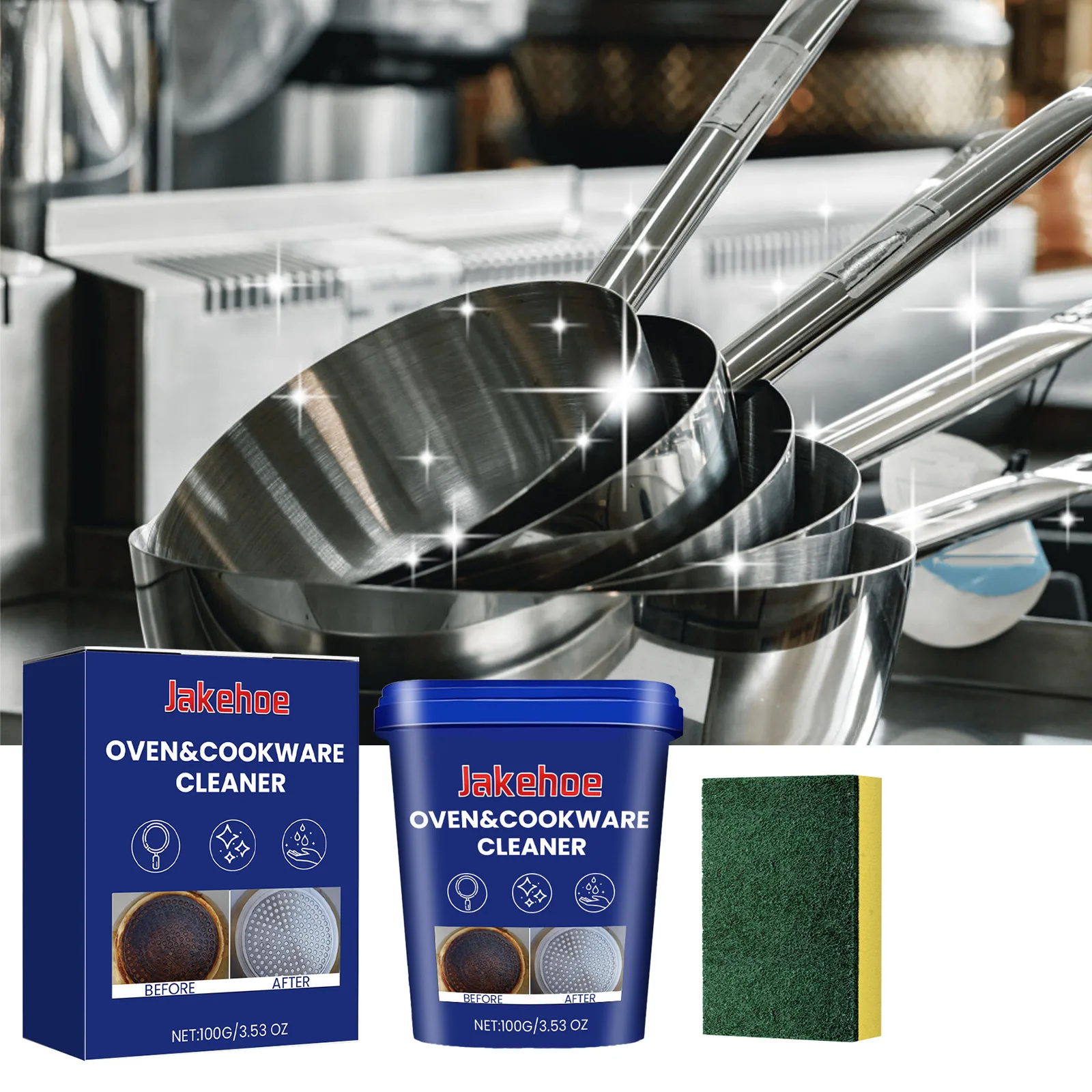 

Чистящая паста из нержавеющей стали для кастрюль, сковородок, посуды, следов ожогов, скраб для удаления ржавчины, кухонная раковина, духовка, безопасная чистка, 1 комплект