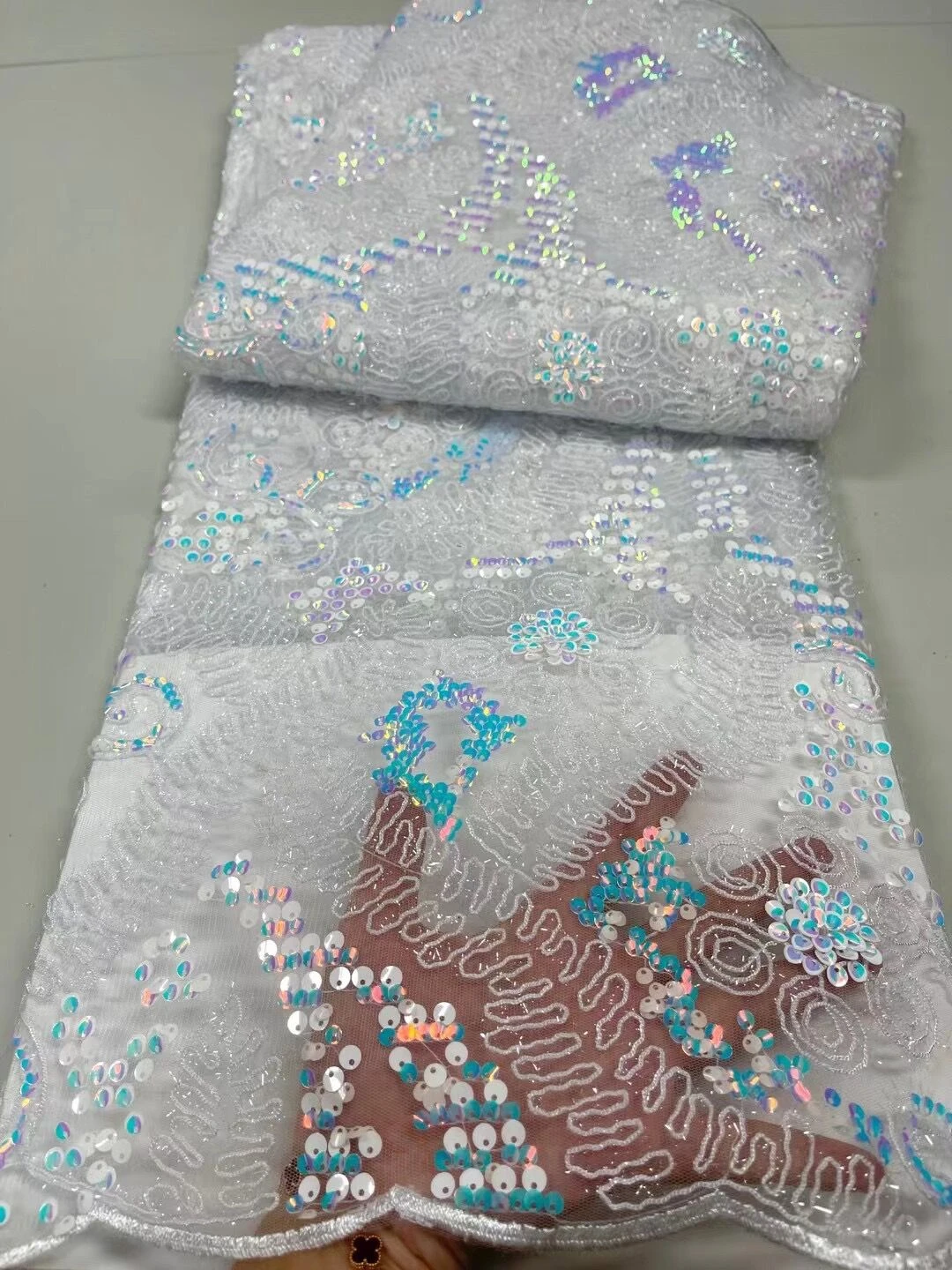 

2023 High Quality African Nigerian Lace Fabric Embroidery French Tulle Cotton 5yards Wedding Party Dress Guipure Bead