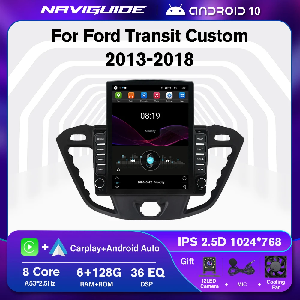 

NAVIGUIDE Car Radio Android 10 For Ford Transit Custom 2013-2018 Stereo GPS Navigation Autoradio Tesla Style Multimedia Player