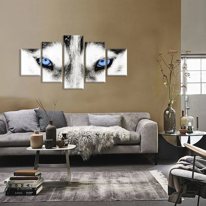 Постер с изображением Белого Волка для домашнего декора Картина на холсте синих