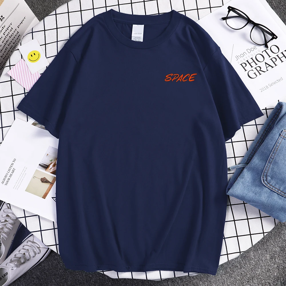 

Creative English Word Space Print T Shirts Vintage Comfortable Tee Shirts Crewneck Fashion Men T-Shirts Summer Soft T-Shirt Male