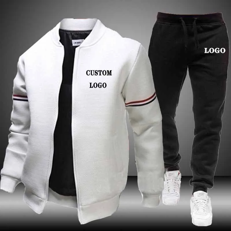 Custom Logo Men Tracksuit Jacket and Sweatpants 2 Piece Set Spring Autumn Fashion Casual Streetwear Brand Male Sportwear