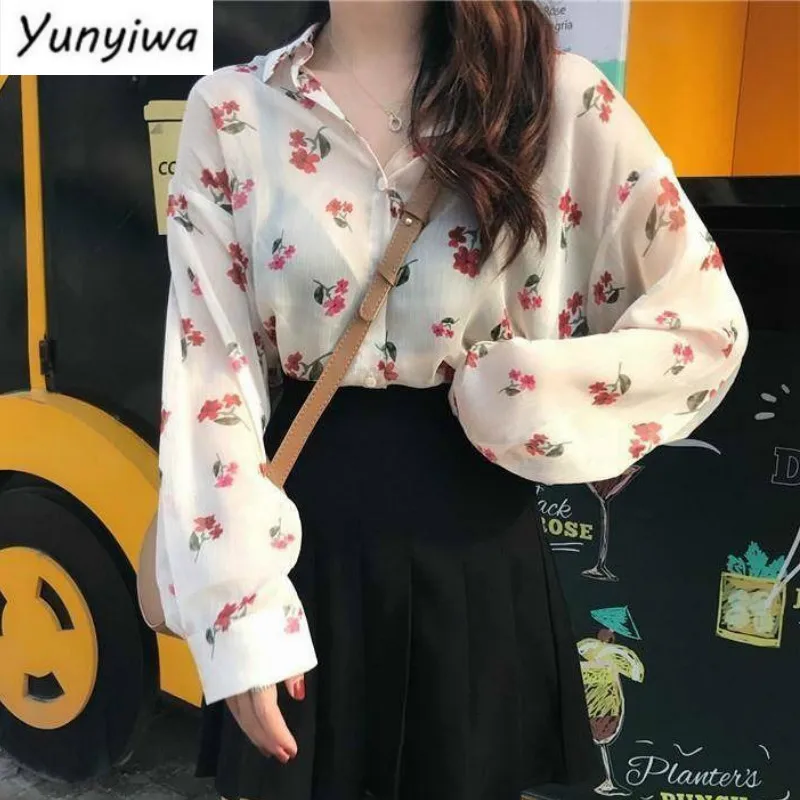 

Blouses Women Ulzzang Summer Spring New College Fresh Floral Sun-proof Long Sleeve Femme Blusas All-match Vintage Lady Shirts