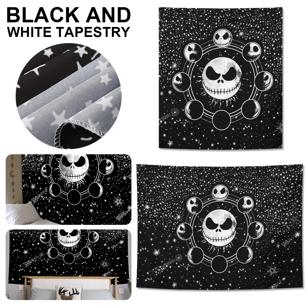 

Black and White Skull Nightmare Tapestry Wall Hanging Carpet Background Tapestry Home Decoration for Bedroom Living Room