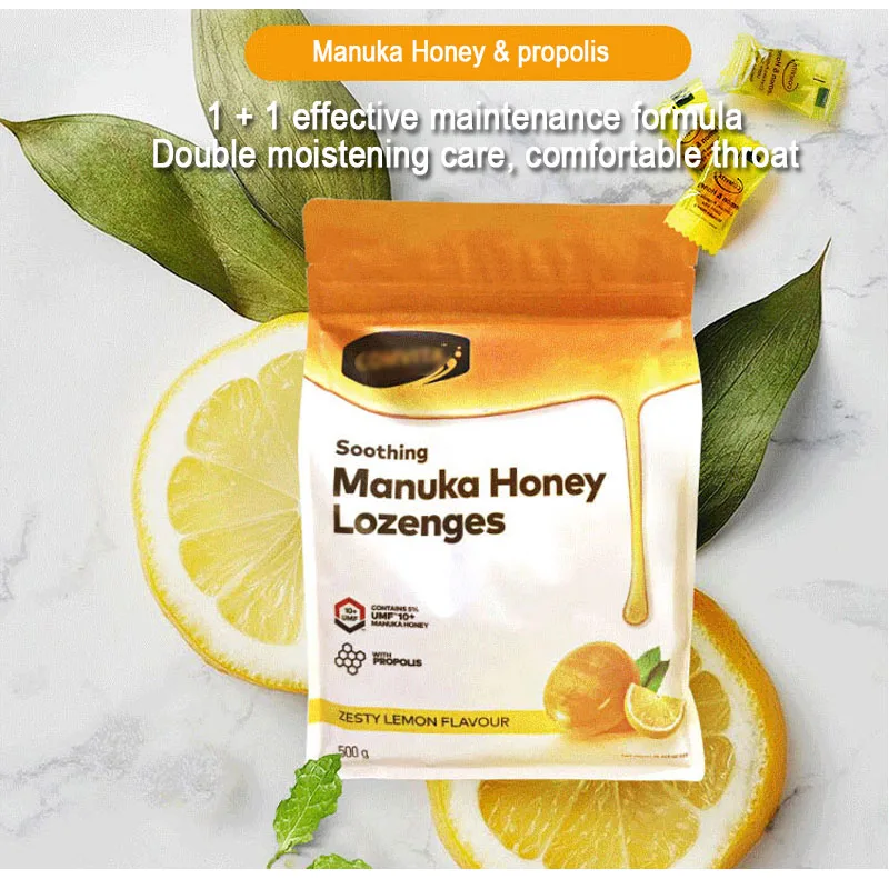 

Новая Зеландия Manuka UMF10 + конфеты с прополисом 500 г увлажняет горло, очищает рот освежает дыхание биофлавоноиды успокаивающие