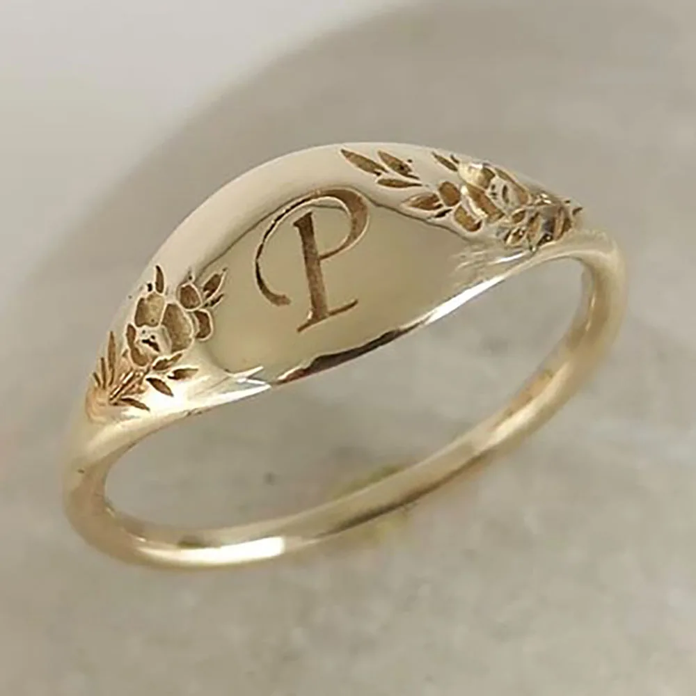 

Vintage P Letter Ring Fashion Personality Initials Mother Day's Gift Love Token for Wife Lover Lady Cocktail Party Wedding Ring