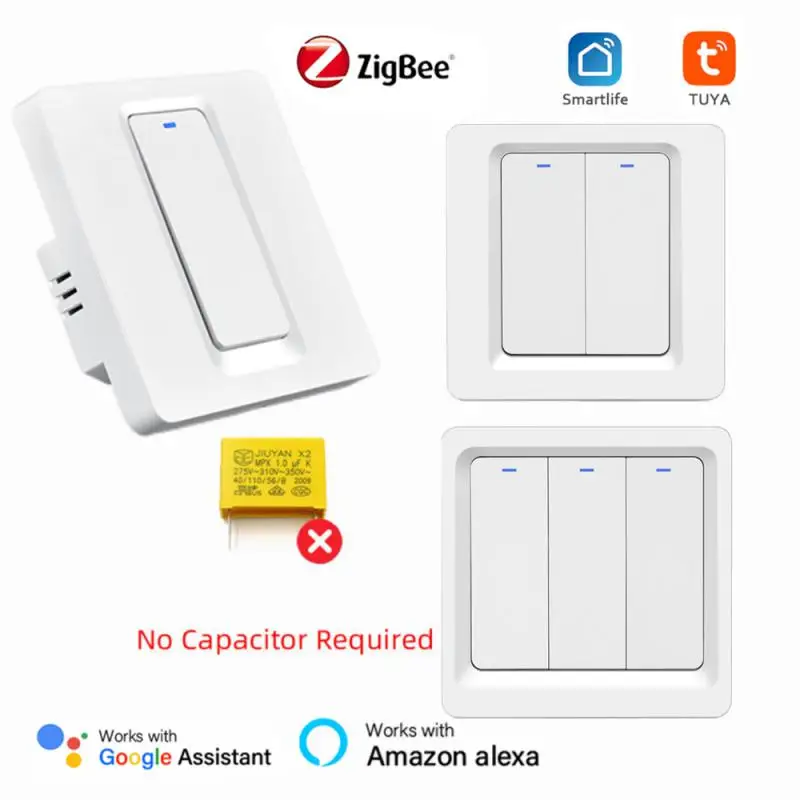

Tuya Smart ZigBee Switch 1/2/3 Gang Light Switch Smart Life Alexa Google Home App Control No Neutral Wire & Capacitor Require