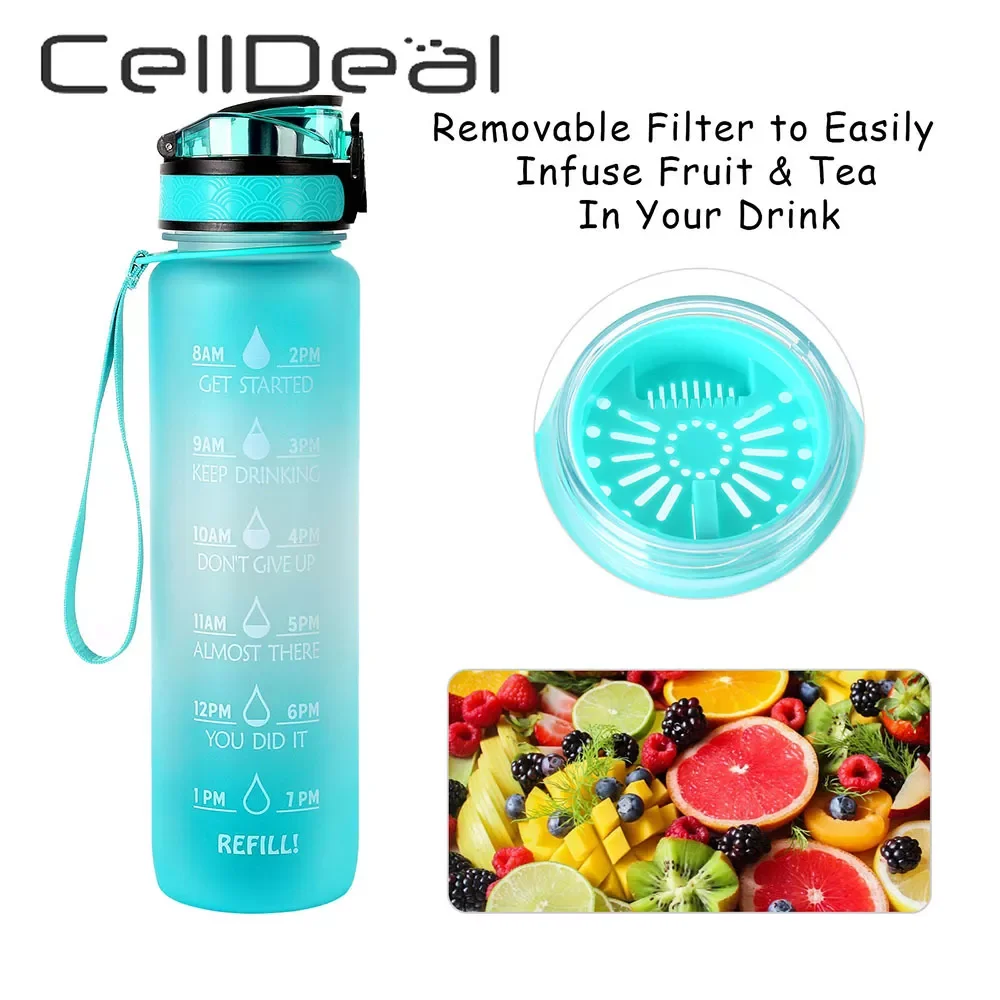 

2023New Tritan Material Water Bottle with Time Marker Leakproof Portable Reusable Cup for Outdoor Sports Fitness Direct Drinkin