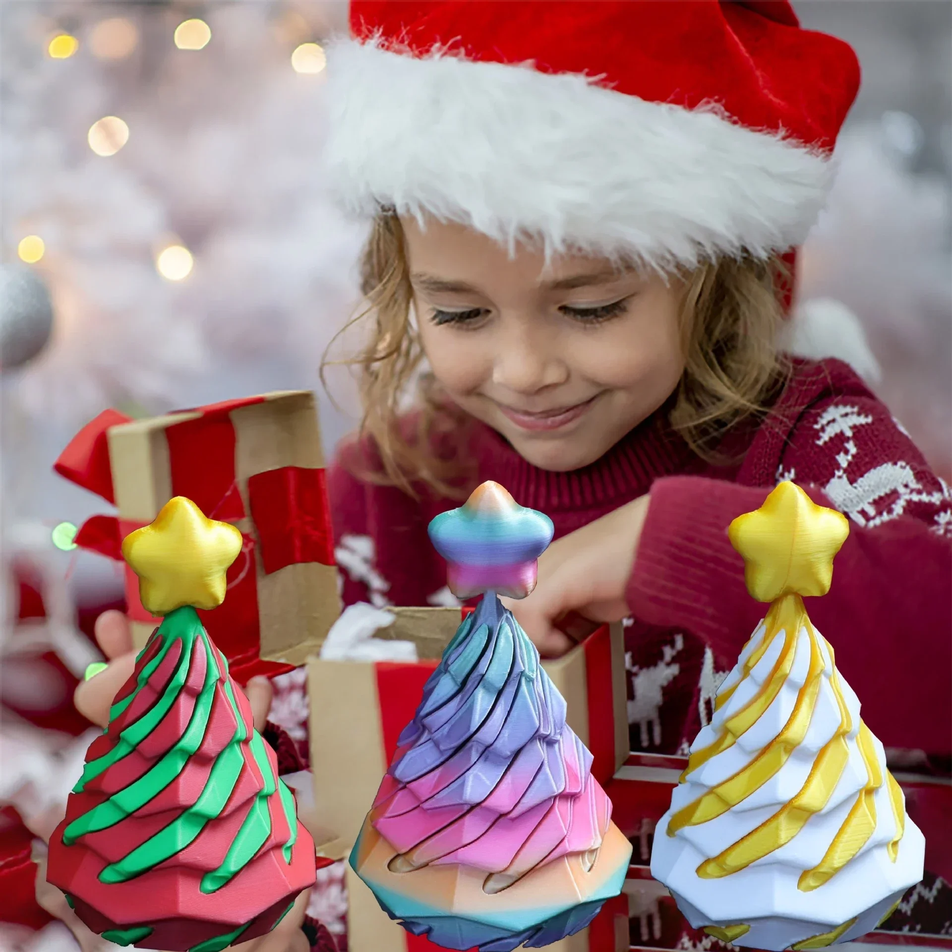 Игрушечное украшение со спиральным винтом с 3D-печатью и дизайном рождественской