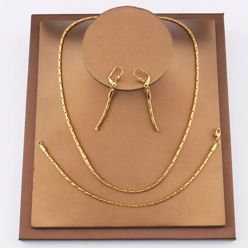 

Exquisite Women's Jewelry Set African Classic Elegance Necklaces Golden Copper Earrings Fashion Jewelry For Woman Party Gift