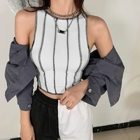 casual fashion high street striped tan top fashion sexy chic wild sleeveless round neck slim vest summer clothes for women 2021