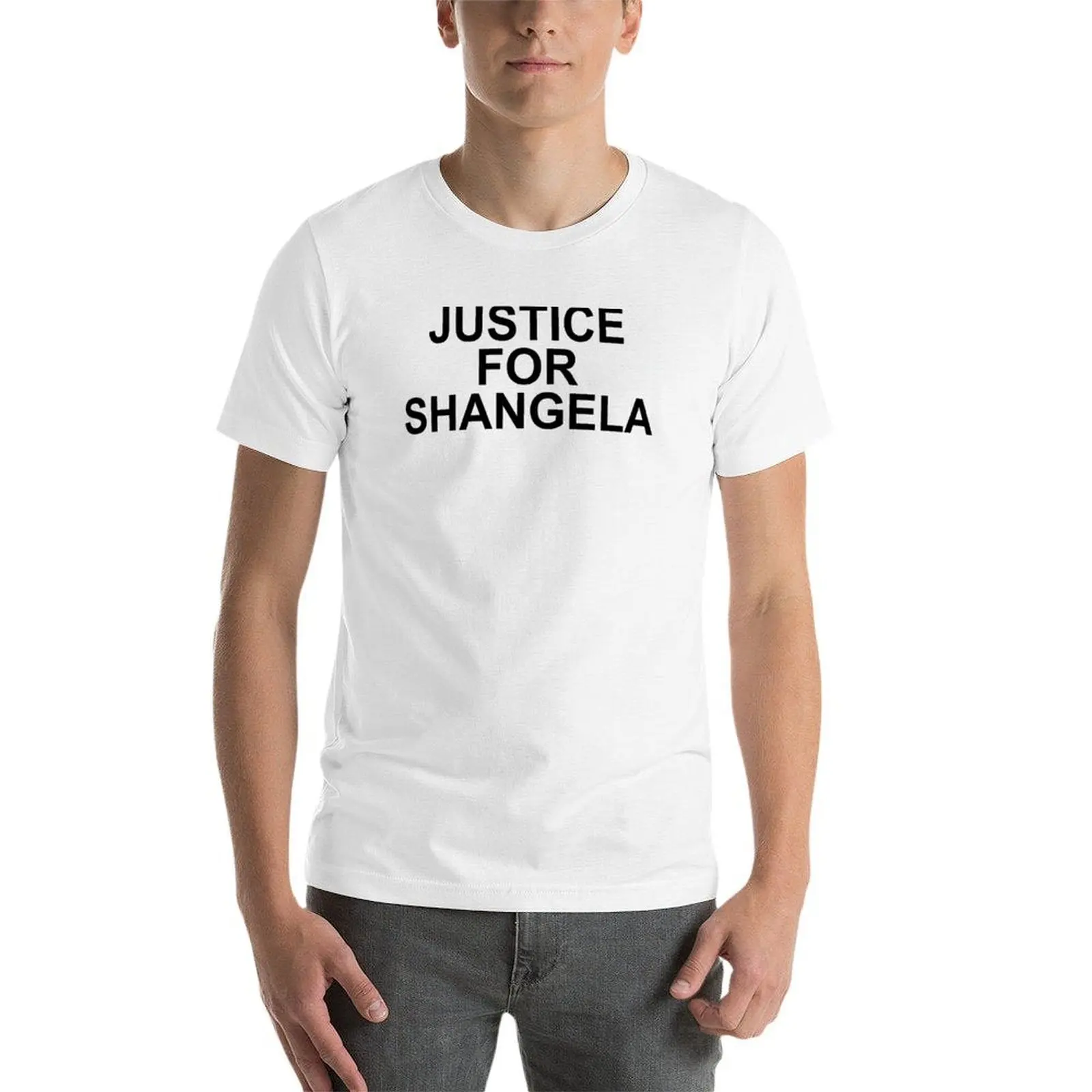 Фото Футболка JUSTICE FOR SHANGELA - черная, с принтом в ретро-стиле, повседневный топ №3