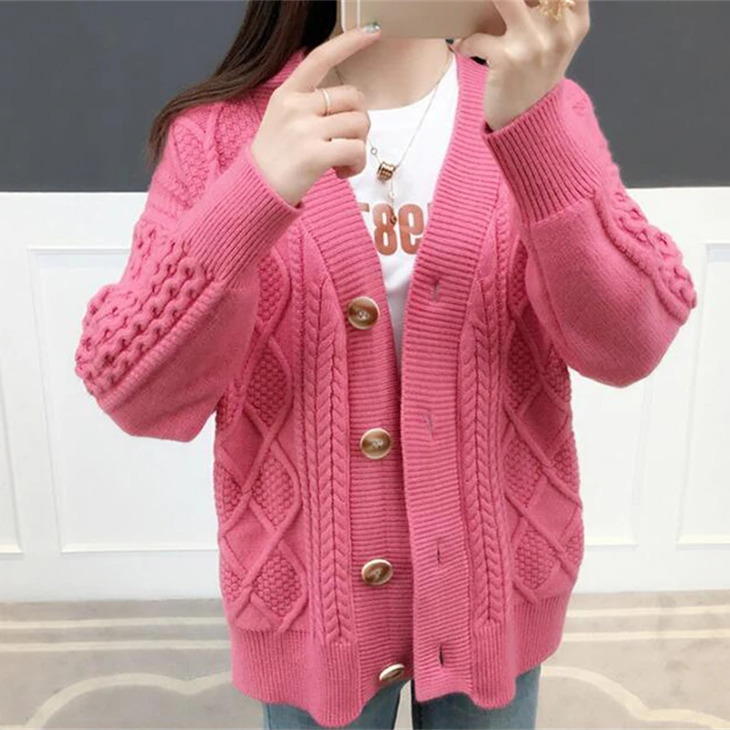 

Korean All-match Single-breasted Twist Loose Long Sleeve Tops Autumn Winter Thick Cardigan Women Casual Streetwear Knitted Coats