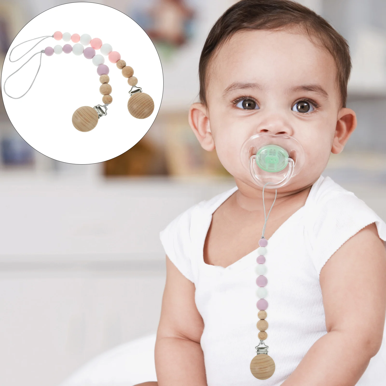 

2 pcs Silicone Pacifier Clip Beaded Pacifier Strap Clip Baby Pacifier Clip for Teething Toy