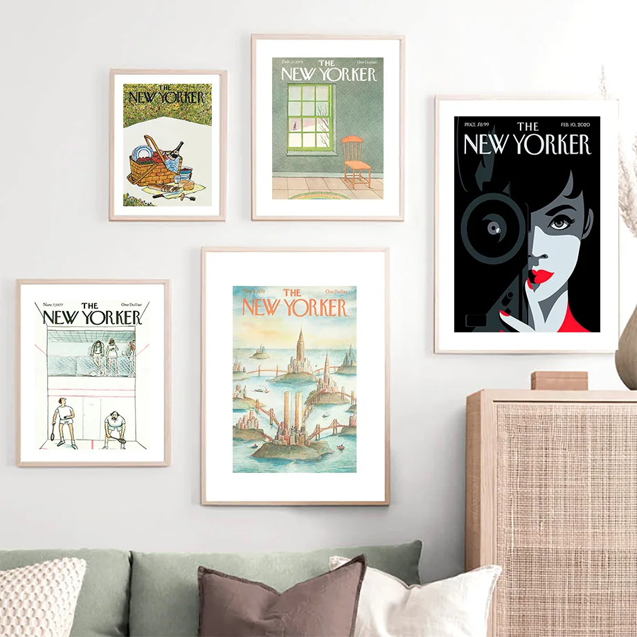 

Girl New Yorker Magazine Cover Wall Art Canvas Nordic Posters And Prints VintagePainting Wall Pictures For Living Room Decor