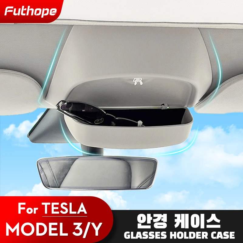 

Futhope Glasses Box Mount Glasses Case For Tesla Model 3 Y Sunglasses Box Interior Bill Card Storage Box Sunshade