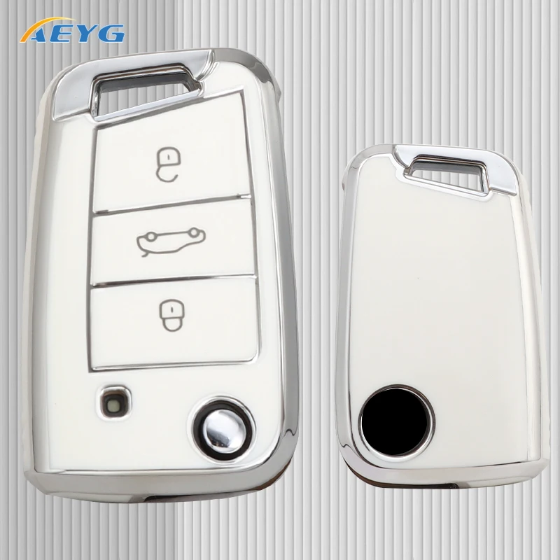 

TPU Car Folding Key Case Cover Shell For VW Volkswagen Golf 7 MK7 Tiguan MK2 For SEAT Ateca Leon FR 2 Ibiza For Skoda Octavia A7