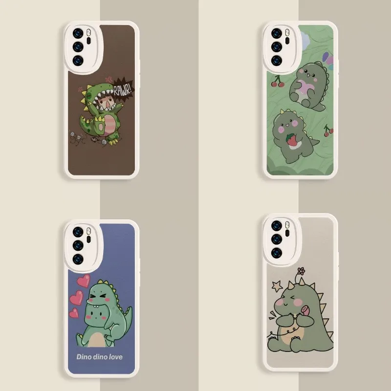 

Lovely Cartoon Dinosaur Phone Case Lambskin For Huawei MATE 30 40 P30 P50 P40 Y70 10Z NOVA9 10Z 9Z Luxury Mobile Cover