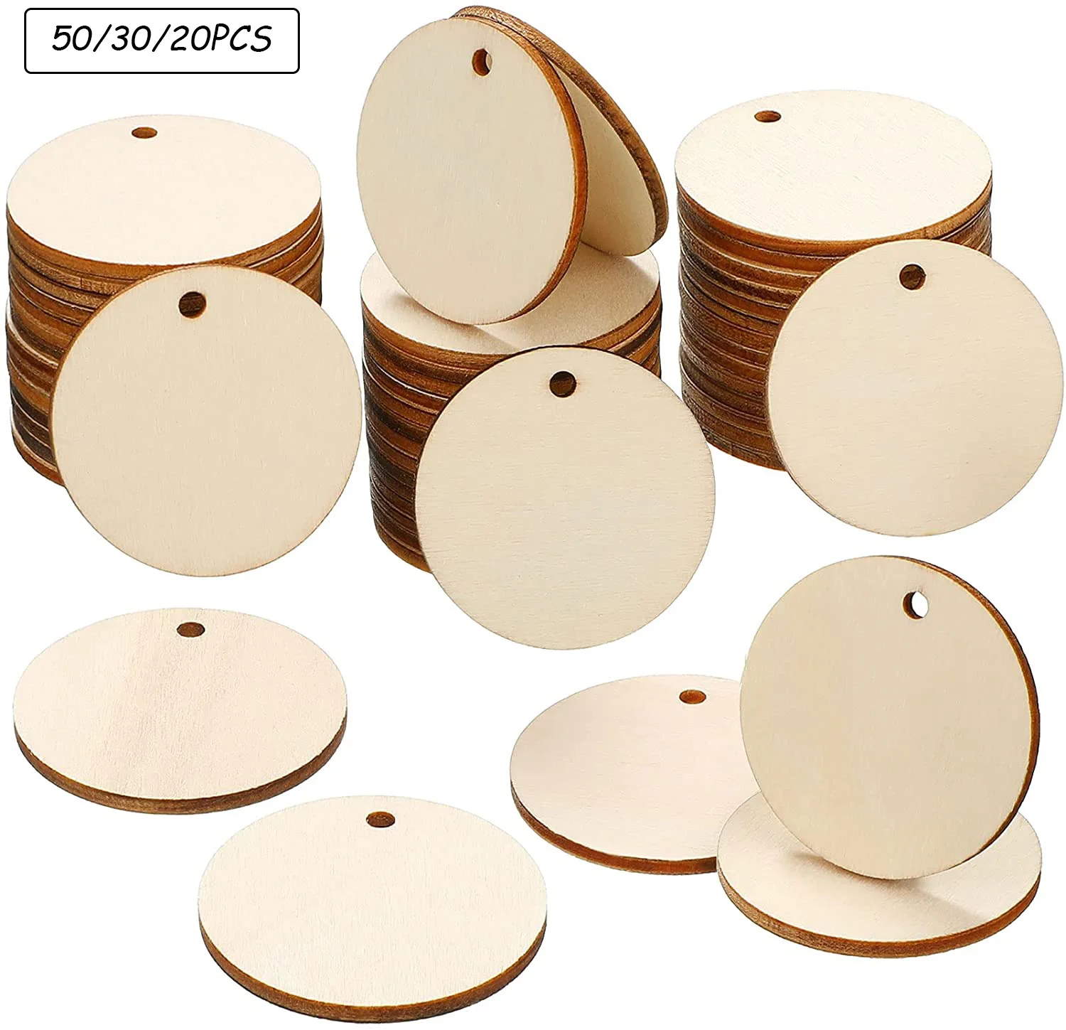 

50/30/20Pcs Natural Unfinished Round Wood Slices With Hole Discs Blank Signs Crafts For Wedding Party Gift Christmas Home Decor