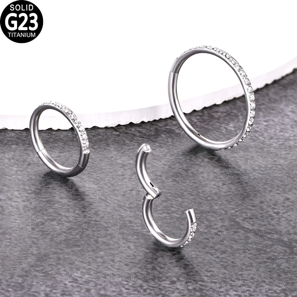 

G23 Titanium Zircon Clicker Hinged Segment Ear Tragus Cartilage Daith Lip Sutd Nose Ring Septum Piercing Body Jewelry for Women