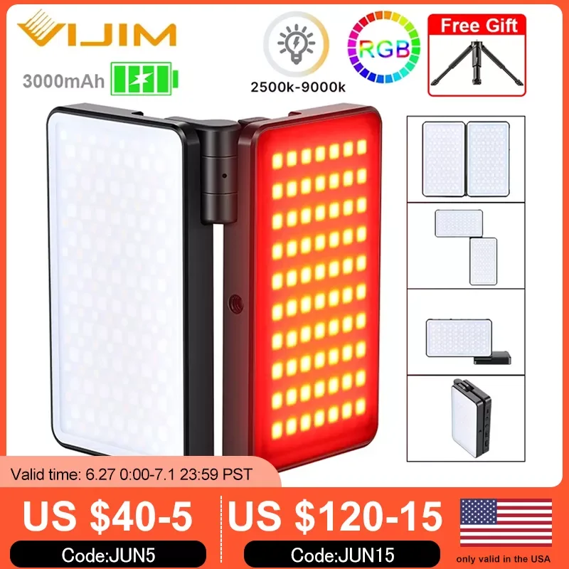 

Складной RGB-светильник VIJIM R316 для видеосъемки, 2600K-12000K, 3200 мА · ч