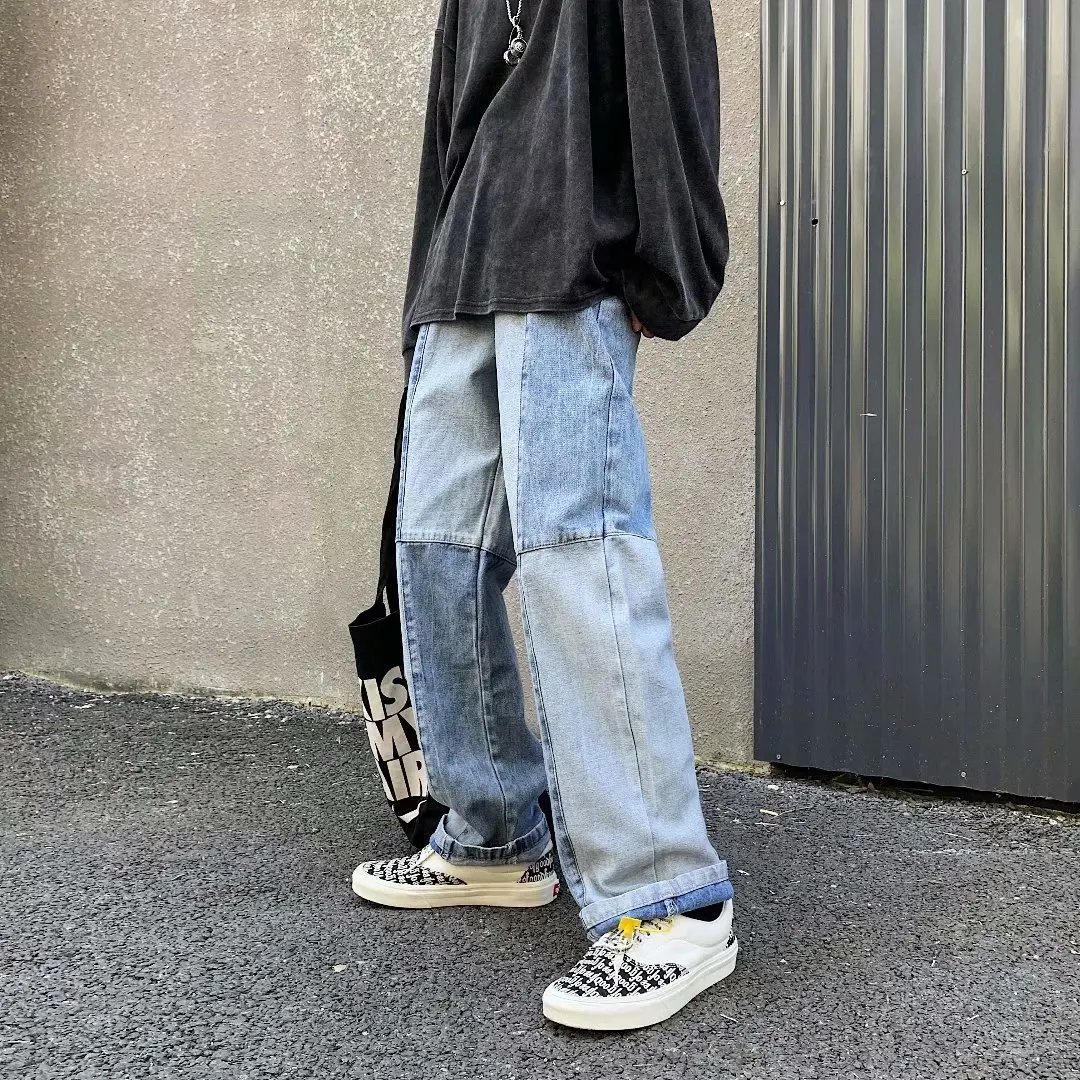 Patchwork Pants Men Plus Size Jeans Man Pants Baggy Straight Legt Blue Jogging Grafitti Jean Large Men's Hip Hop Fashion Cargot