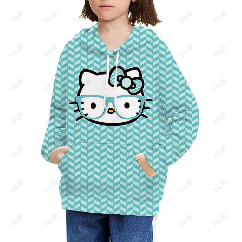 

Детские толстовки с капюшоном Hello Kitty 3D, свитшоты с длинным рукавом, Детские весенне-осенние повседневные топы с капюшоном