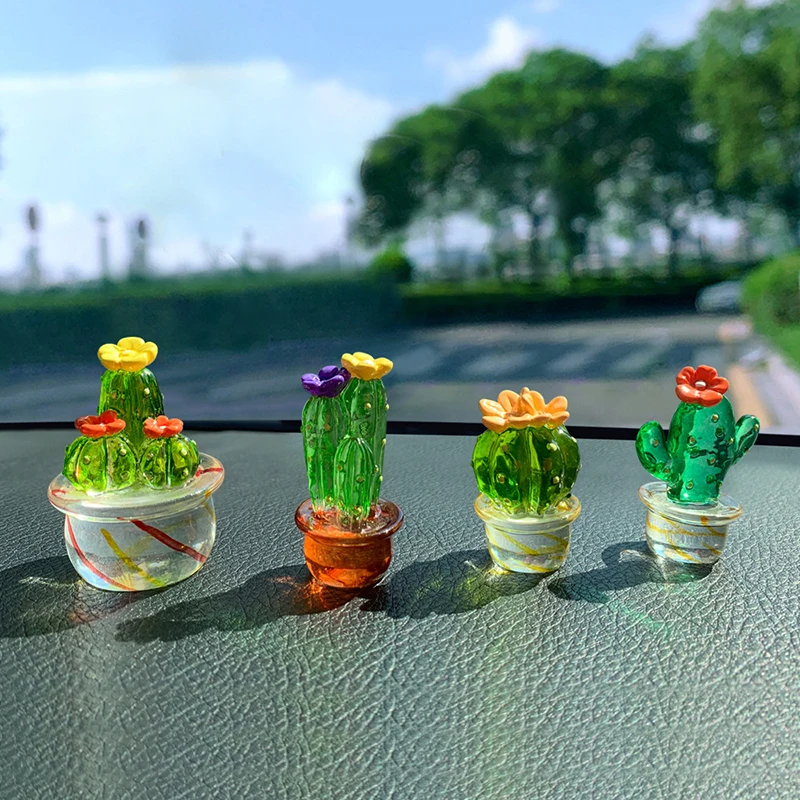 

Glass Cactus Figurines Ornaments Mini Bonsai Decor Cute Miniature Desktop Craft Wholesale Car Accessories