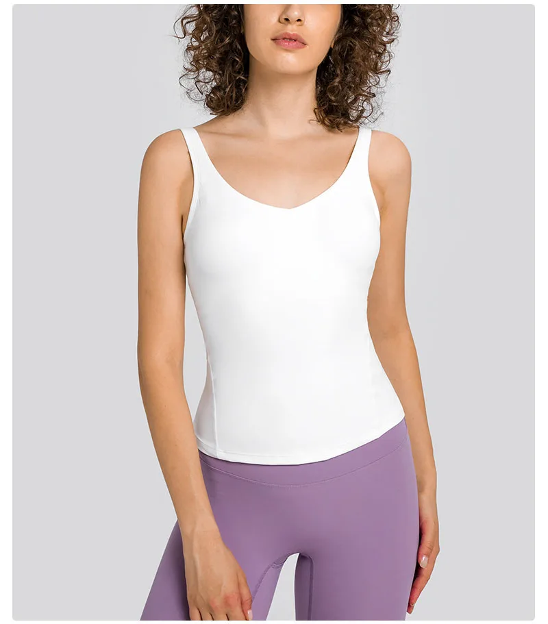 

Promotion Lu-u Spring And Summer New sexyV-neck Beautiful Back Sports Vest Female Chest Cushion Stretch slim long yoga clothes