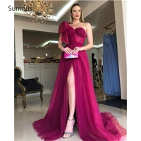 sumnus elegant tulle prom dress 2022 strapless high side slit sleeveless long a line floor length evening dresses robes de soir