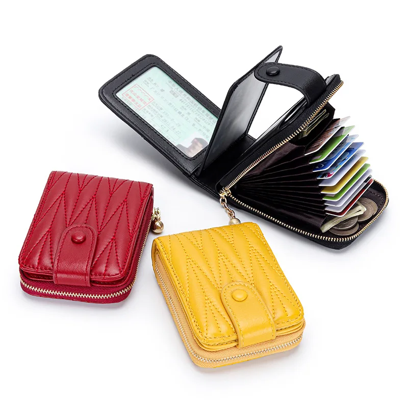Unisex Card Holder Sheepskin Leather Clutch Wallets Purse Driver's License Cover Zipper Organ Women's Wallet Credit Card Wallet