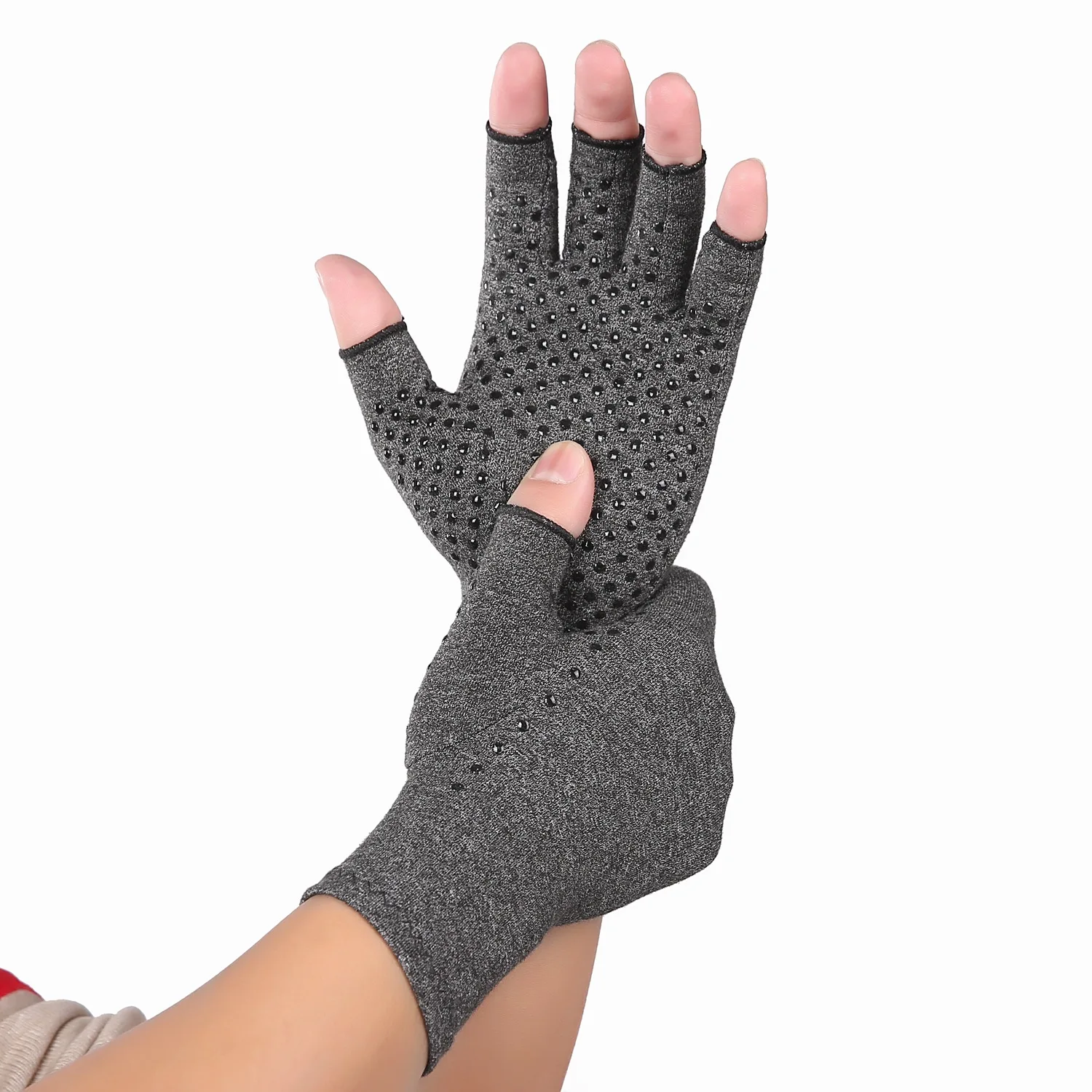 

Спортивные нескользящие перчатки для ухода, перчатки для реабилитации и тренировок без пальцев, пеньковые серые нажимные перчатки для трен...